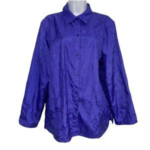 Clothes Womens XL Top Blouse Purple Embroidered Long Sleeve Dressy Career Work